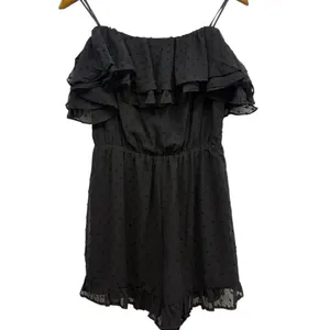 Lulus Frilled to Bits Black Swiss Dot Off-the-Shoulder Romper size Medium NWT thumbnail 3