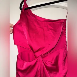 AMUR Deena One Shoulder Midi Dress in Rosie Raspberry‎ Hot Pink Satin Cut Out 4 thumbnail 9