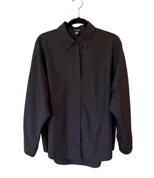 Express Long Sleeve Poplin Boyfriend Portofino Shirt Black Women's Size Medium thumbnail 3