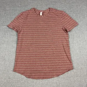 Lululemon Athletica T-Shirt Womens 2 Red Striped Crew Neck Short Sleeve Top thumbnail 1