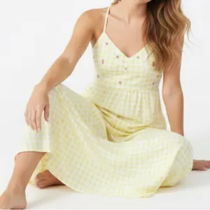 NWT ZARA Gingham Dress Yellow White XXLarge Beaded Open Back thumbnail 4