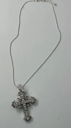 Elegant Silver Cross Pendant Necklace thumbnail 1