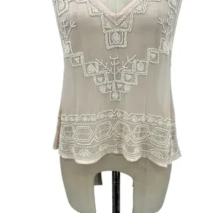 Free‎ People Pale Pink Beaded Sheer Tank Top Size XS thumbnail 5