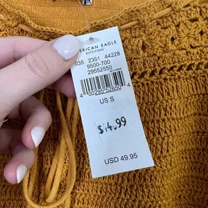 NWT American Eagle Crochet Boho Cropped Ruffle Hem Mustard‎ Yellow Top Blouse thumbnail 8