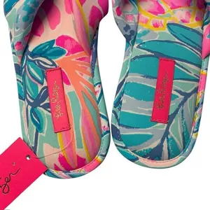 Lilly Pulitzer S/M Pool Slipper Slides Aqua Pink Rainforest Retreat Resortwear‎ thumbnail 7