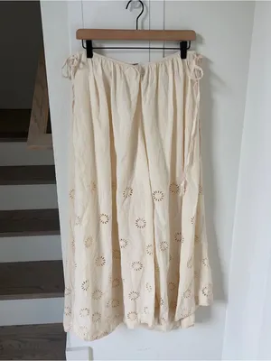 Free People Sweet Serenade Pull On Eyelet Wide Leg Cotton Floral Pants Sandshore thumbnail 3