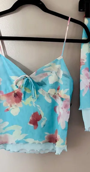 Y2K Floral Mesh 2-Piece Crop Top & Skirt Set Blue Medium thumbnail 1