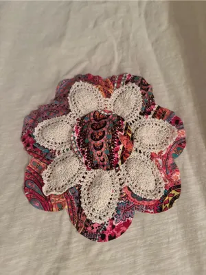 Women's Cream Tank Top with Pink Trim and Floral Applique thumbnail 2