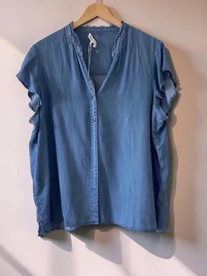 Workshop Republic Clothing Blue Lyocell Ruffle Sleeve Button Top NWT XL thumbnail 4
