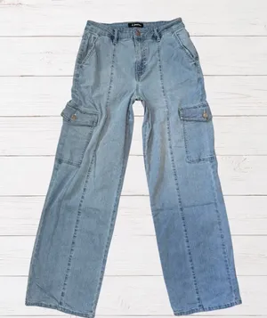 Wide Leg Grunge Cargo Jeans Light Wash High Rise Utility Y2K Size 6 d. Jeans thumbnail 1