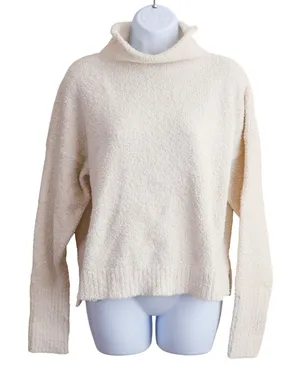 UGG Turtleneck Sweater Womens Large Cream Teddy Knit Plush‎ Cozy Drop Shoulder L thumbnail 1