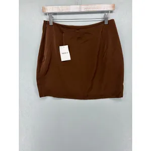 Forever 21 Womens Mini Skirt Dark Brown Satin Side Slit M thumbnail 3