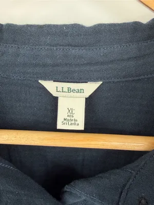 L.L. Bean cloud gaze cotton navy crinkle cover up button front shirt women’s XL thumbnail 2