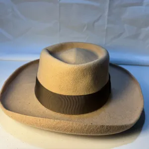 Derringer Unisex Vintage Felt Hat No Size Wool Blend Beige Brown Belt Halloween thumbnail 2