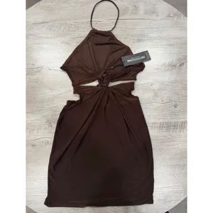 PrettyLittleThing Brown Cut Out Halter Bodycon Mini Dress Size US 4 NWT thumbnail 7