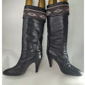 Vintage 90s black leather Pollini Knee high Boots sz 38.5 /7.5 thumbnail 5