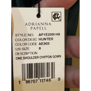 Adrianna Papell One Shoulder Chiffon Long Gown Hunter Size 8 Formal Wedding thumbnail 7