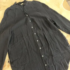 Cherry Cloth Black Cotton Gauze Frayed Button Down Shirt Top Small thumbnail 2
