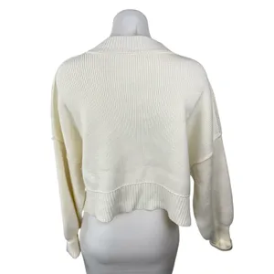 Free People Women's White Cream Ribbed Knit Mock Neck Cropped Sweater Top Sz XS thumbnail 4