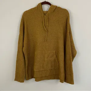 NWT Aerie Mustard Waffle Knit Hoodie Oversized Cabincore Pullover‎ Size Medium thumbnail 2
