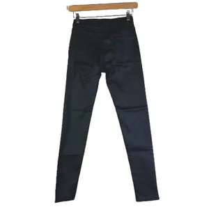 NWT Six Denim High Rise Coated Skinny Faux Leather Pants Black Edgy Stretch Sz L thumbnail 5