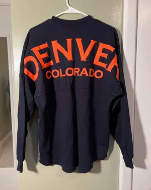 Spirit Jersey Unisex Size Medium Long Sleeve T-Shirt Navy Blue Orange Denver CO thumbnail 1