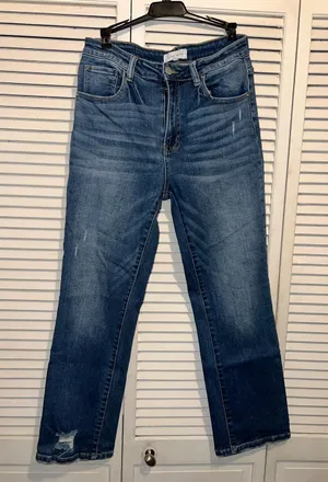 Risen Jeans Womens 11/30 Blue Mid Rise Crop Straight Distressed RDP5301 thumbnail 1
