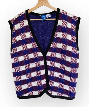 Vintage Ocean Pacific Plaid Knit Vest Women’s L Button Front 90s Grunge Retro Co thumbnail 1