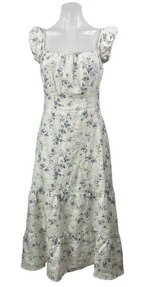 Reformation Noreen White Floral Ruffles Cap Sleeves Tiered A-line Midi Dress 10 thumbnail 1