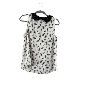 Women's Lauren Conrad M White Floral Sleeveless Blouse thumbnail 3
