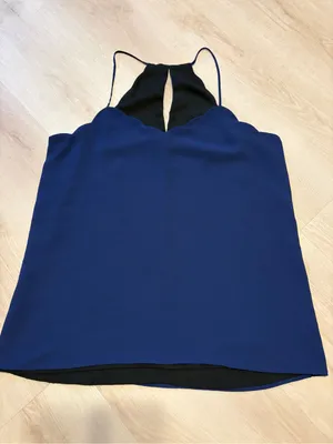 Navy Scallop Halter Tank Top Blue Size L thumbnail 1