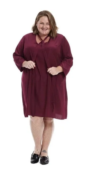GB X Amanda Uprichard Maroon Gwynnie‎ Bee Long Sleeve Tie Neck Shift Dress 2X thumbnail 1