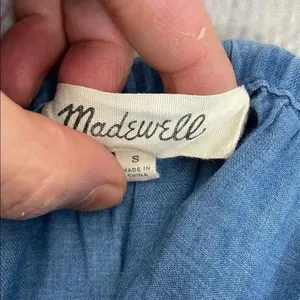 Madewell Chambray Blue Off-Shoulder Top peasant style 100% Cotton size Small thumbnail 12