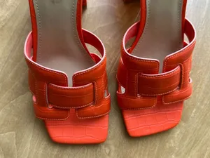 Nine West Women’s Kaelyn Square Toe Slip On Heel Sandals, Dark Orange, Size 8.5 thumbnail 4