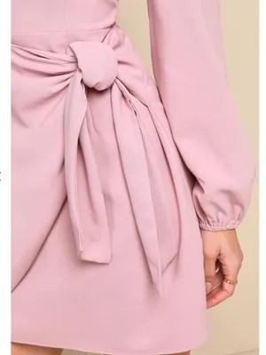 LULU's Wedding Elegant Classy Sophisticated Long Sleeve Wrap Dress thumbnail 3