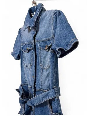 Avec Les Filles Women’s Blue Denim Short-Sleeve Tie-Waist Jumpsuit Size 30 thumbnail 7