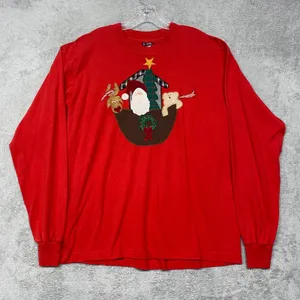 Vintage Fruit of the Loom Shirt‎ XL Red Christmas Santa Reindeer Applique USA thumbnail 1