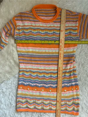 Unbranded colorful stripes open knit crotchet long sleeve sweater dress size M thumbnail 4