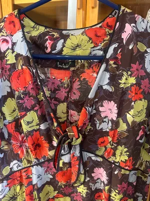 Loco Lindo Retro Botanical Print Dress w/ V-neck, Empire Waist, Short Sleeves thumbnail 4