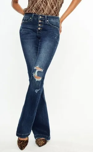 KanCan Flare‎ Jeans Women 7/27 (28x30) Distressed Button Fly Petite Harlowe thumbnail 1