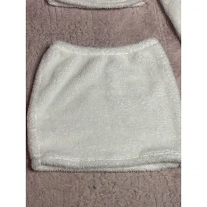 Hot 2Pcs Women Plush‎ Faux Fur Tops Short Warm Blouse Skirt Suit Size M Bin12 thumbnail 3