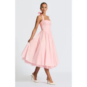 NWT Babyboo Cressida Blush Pink Halter Corset Fit & Flare Midi Dress Womens Sz L thumbnail 7