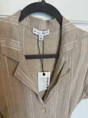 Tan Striped Linen Shirt Dress thumbnail 2