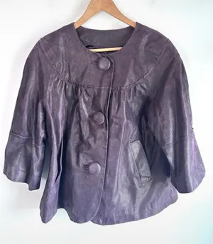 Terry Lewis Aubergine Leather Cropped Jacket‎ | Size M Purple Size M thumbnail 1