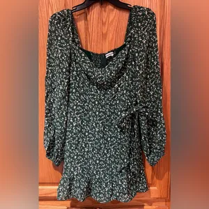 Reformation Camii Long Sleeve Chiffon Minidress‎ in Green Floral Parsley Size 0 thumbnail 5
