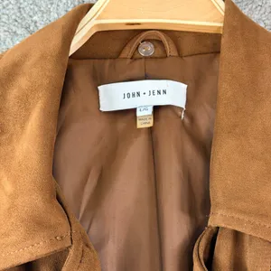 John + Jenn Moto Jacket‎ Women L Brown Faux Suede Biker Asymmetrical Zip Coat thumbnail 2