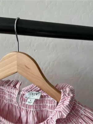 J. Crew Cotton Poplin Smocked Striped Top Pink White thumbnail 5