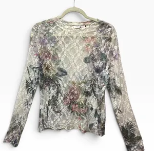 Oragami Floral Lace Mesh top with mini Rhinestone accents size Large thumbnail 1