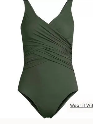 Lands' End Green Slimming Full Coverage One Piece Swimsuit Size 12 thumbnail 2