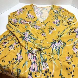 Free People Bella Floral Babydoll Blouse Large Yellow Boho Bell Sleeve Festival thumbnail 5